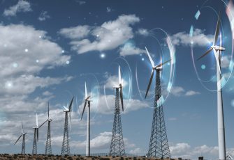 Wind energy with wind turbines background